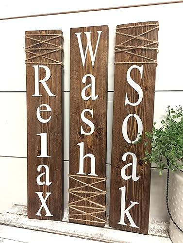 Miniatura 1 de Wash Relax Soak Wood Signs Rustic Bathroom Signs Farmhouse Wall Decor