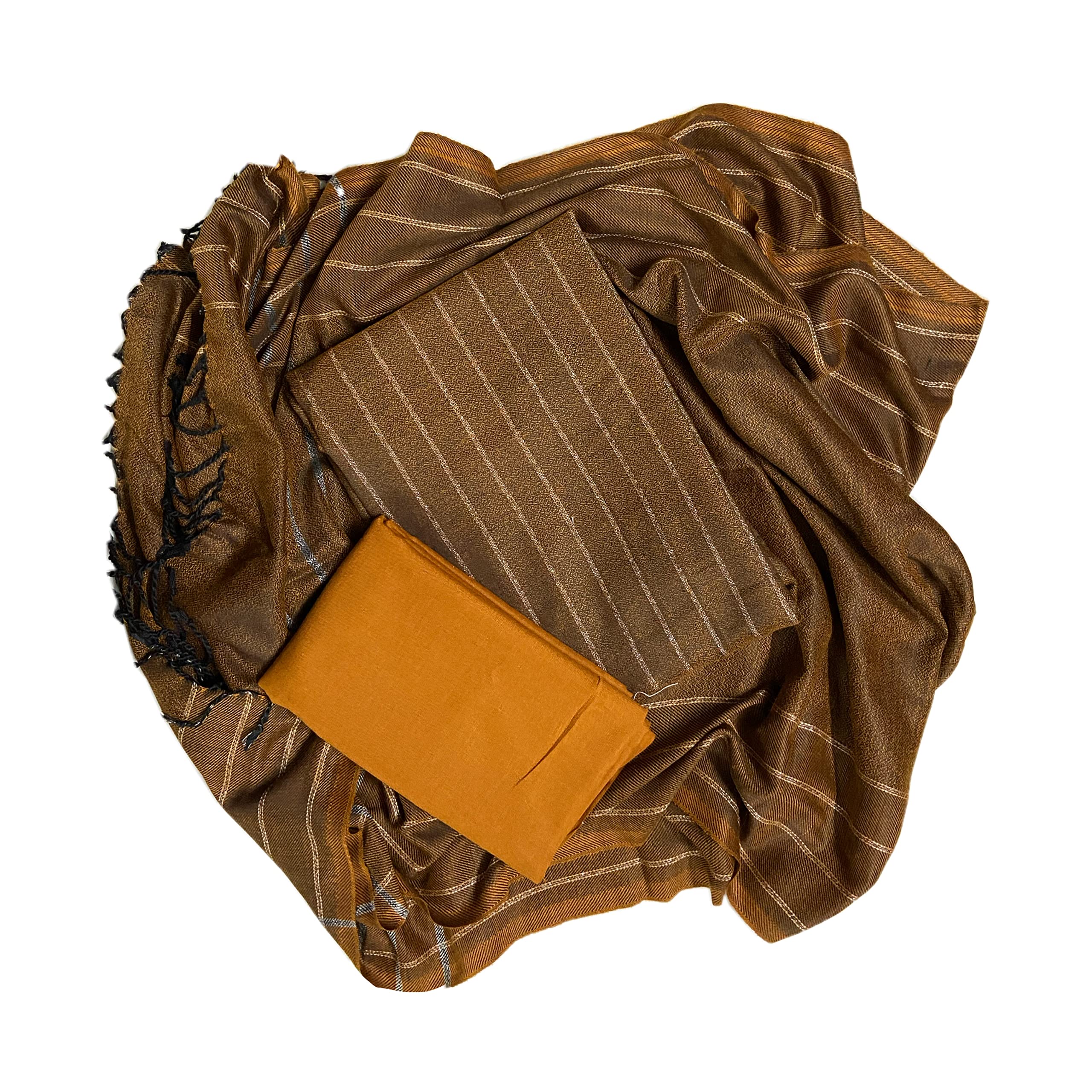 EJSWomen's Unstitched Wool Woven Striped Design Print Salwar Suit Dress Material With Stole