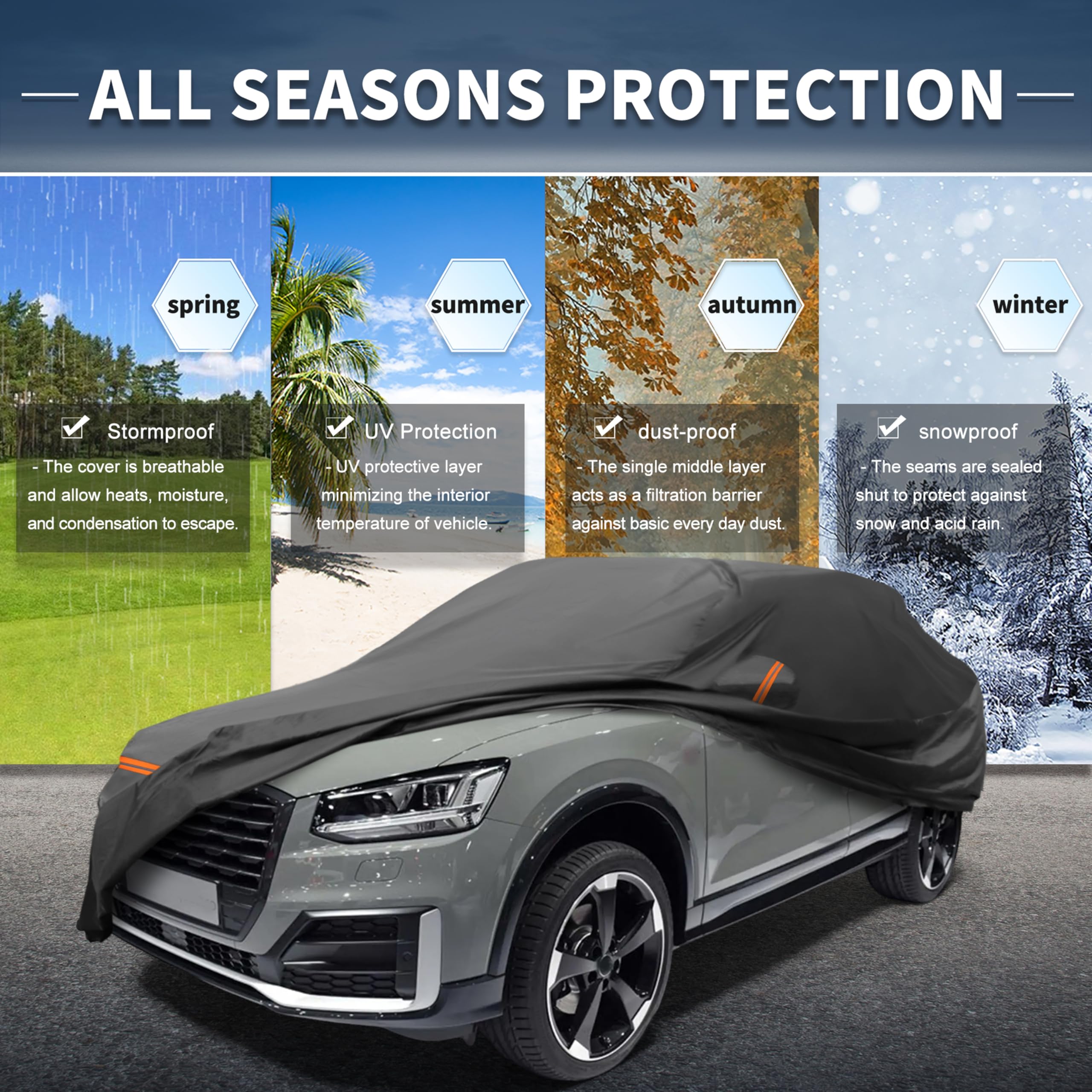 A ABSOPRO Housse De Voiture pour Audi Q2 09-24 1pc Étanche Coupe-Vent | Noir, PEVA, Coton Spunlace, Extérieur, Étanche, Coupe-Vent, Protection Solaire, Pluie, Neige