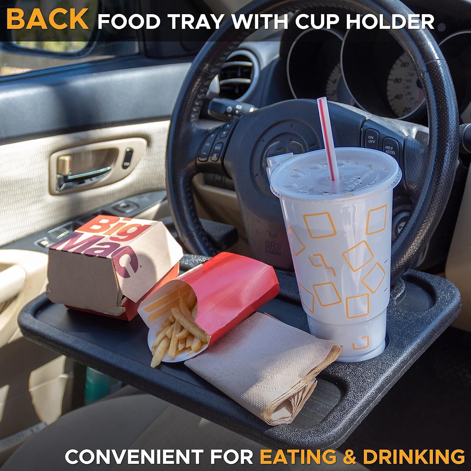 EcoNour 2 in 1 Car Steering Wheel Desk + Car Trash Bag | Foldable Small Car Trash Bag and Multi-Use Hanging Car Garbage Bag | Multipurpose Travel Car Accessories : Automotive