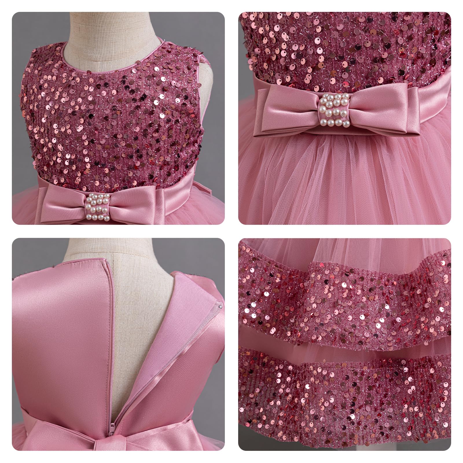 Miipat Bébé Fille Robe Bambin Princesse Tulle Sequins sans Manches Formelle Fleur Fille Robe pour La Fête Anniversaire Mariage
