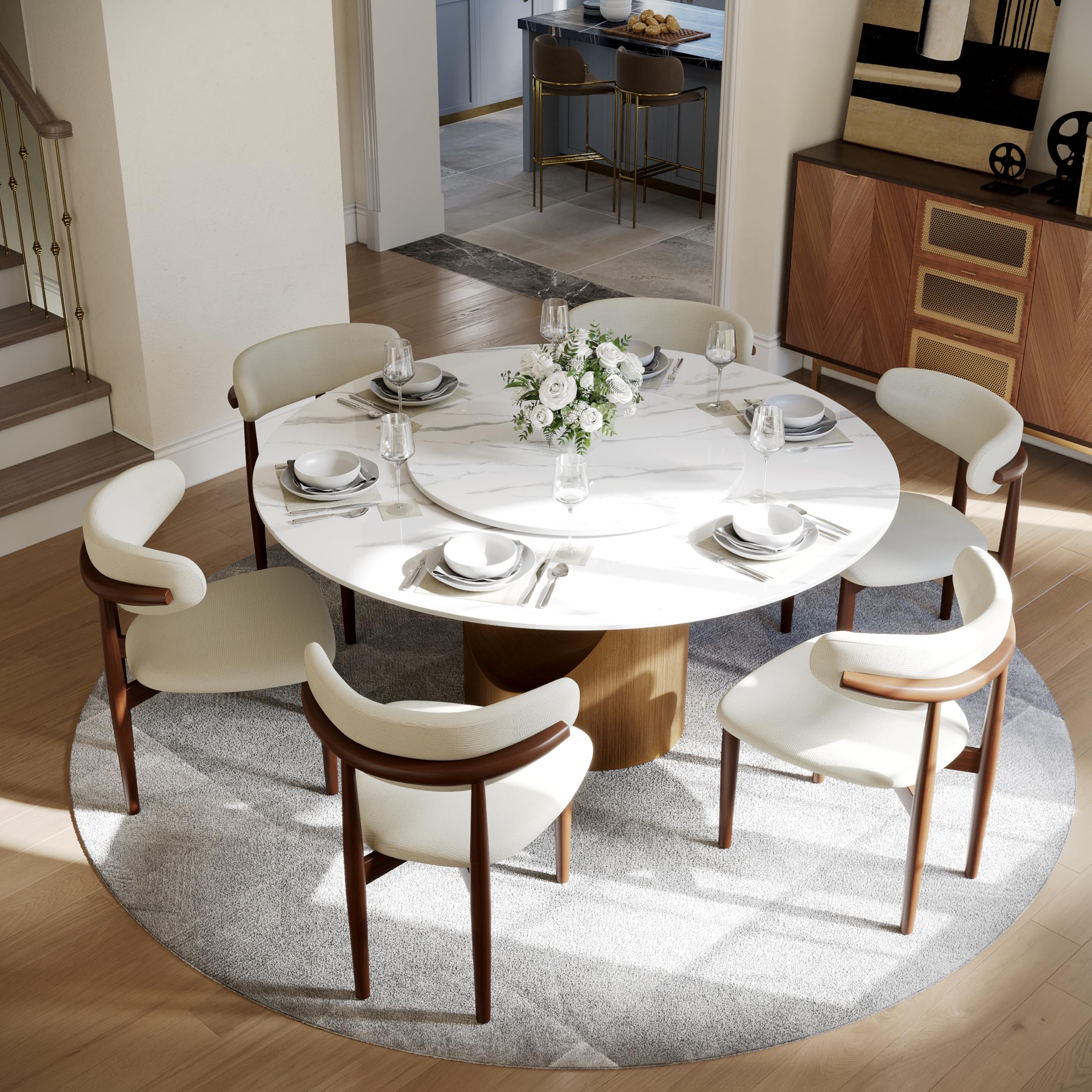 POVISON Round Dining Table Sintered Stone Lazy Susan Bronze