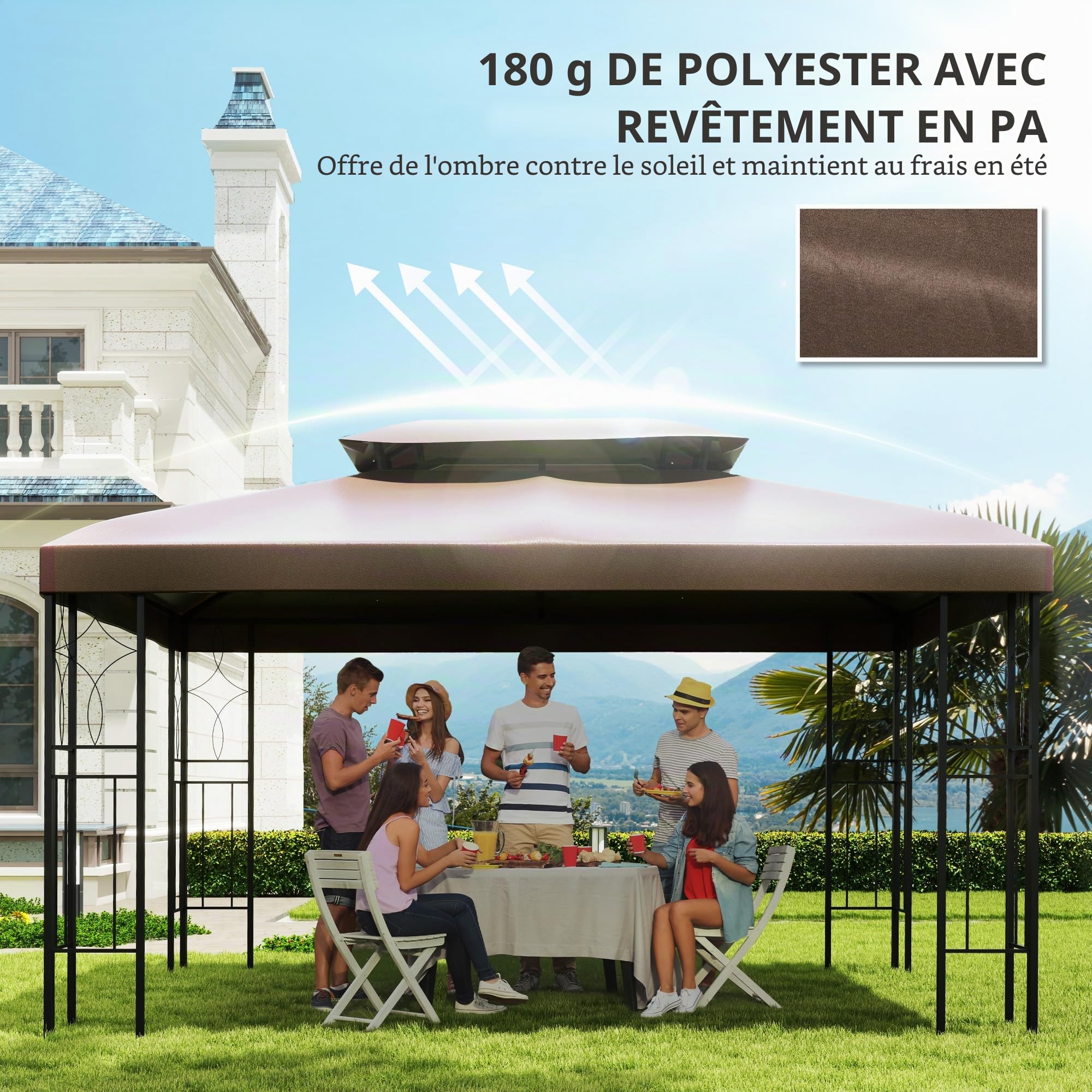 Outsunny Toile de Rechange pour Pavillon Tonnelle Tente Polyester Haute Densité Imperméabilisé 180 g/m² 3 x 4 m Chocolat