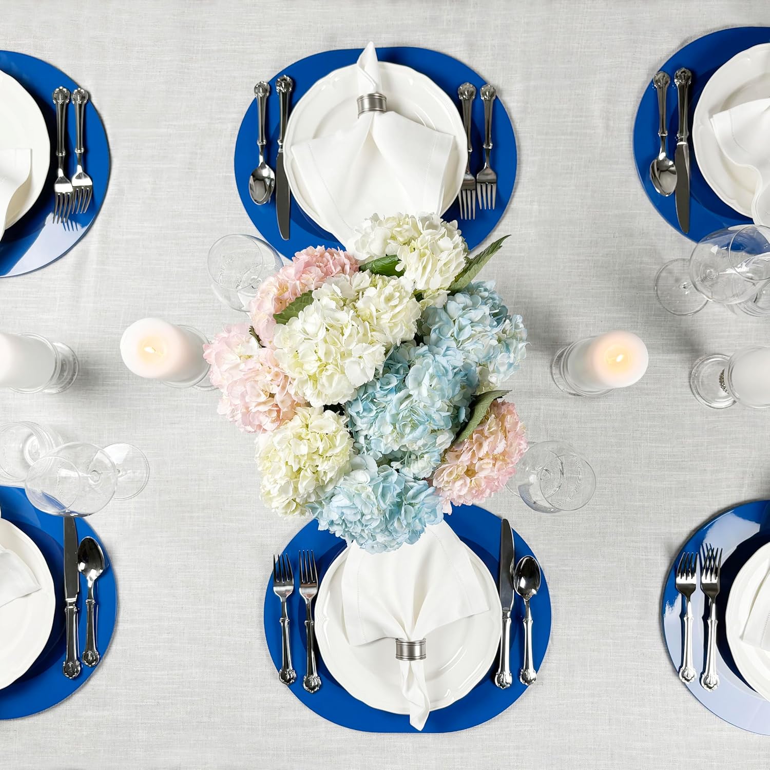 Lacquered Wood Placemats Set of 2 - Handcrafted Artisanal Two-Tone Oval Design Table Mats - Luxury Gift for Mother's Day, Easter, Spring & Summer Coastal Mat,16.5 x 13.5 inch, Blue