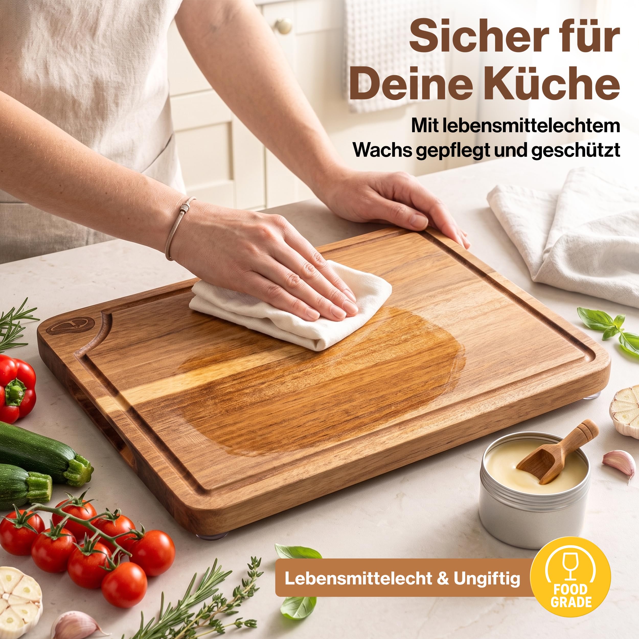 EDELHAUS Schneidebrett Holz 3er Set Akazie, Holzschnedebrett mit Saftrille | Schneidbretter ohne Mikroplastik aus Akazie 2 cm dick Holzbretter Küche mit Saftrille (40x30 / 33x24 / 25x18cm) Cutting Board