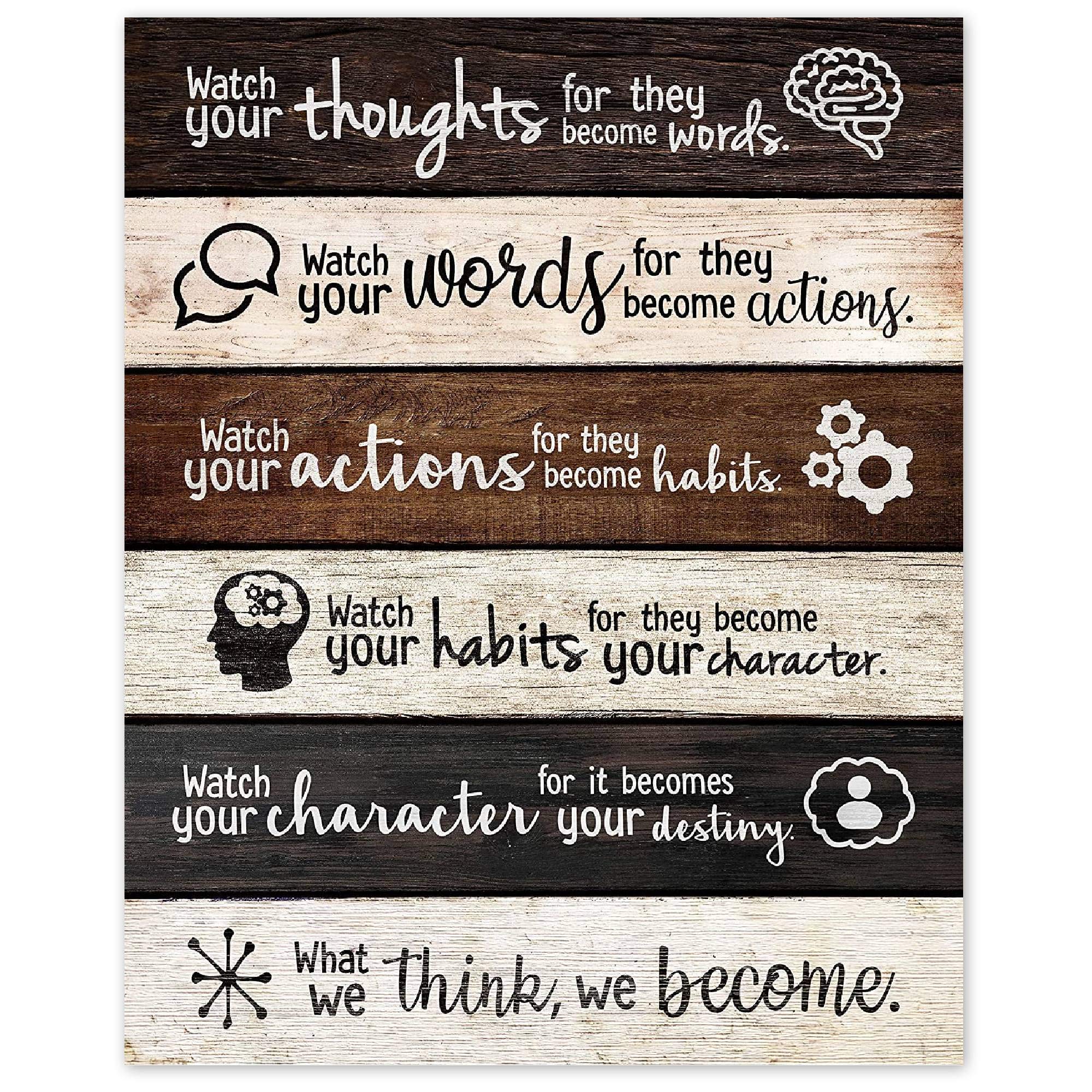 Farmhouse Thoughts Words Actions Character Prints, 1 (8x10) Unframed Photos, Wall Art Decor Gifts Under 15 for Home Office Man Cave College Student Teens Teacher Coach Friend Sports Positive Fans