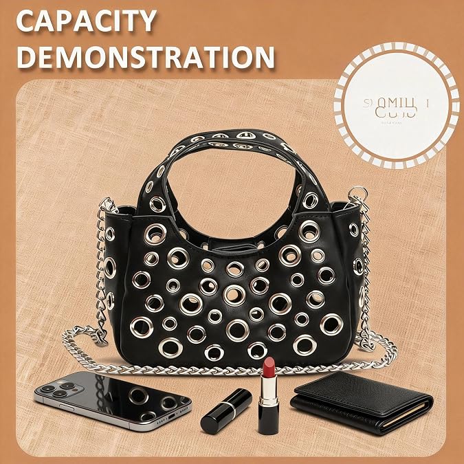 HandBag for Women, Leather Crossbody Bag, Shoulder Purse with Circle Cut-Out Design(Black), Black, One Size