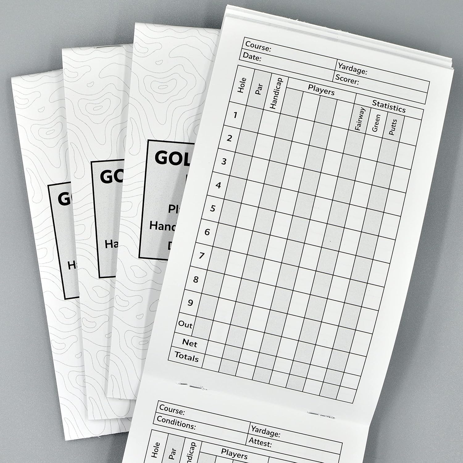 Golf Scorecard Notebooks (Pack of 4), Fits Most Scorecard Holders and Yardage Book Covers, Rules Conforming, Track Scores and Statistics, White, Gray, Black, 6.5 x 4 x 1