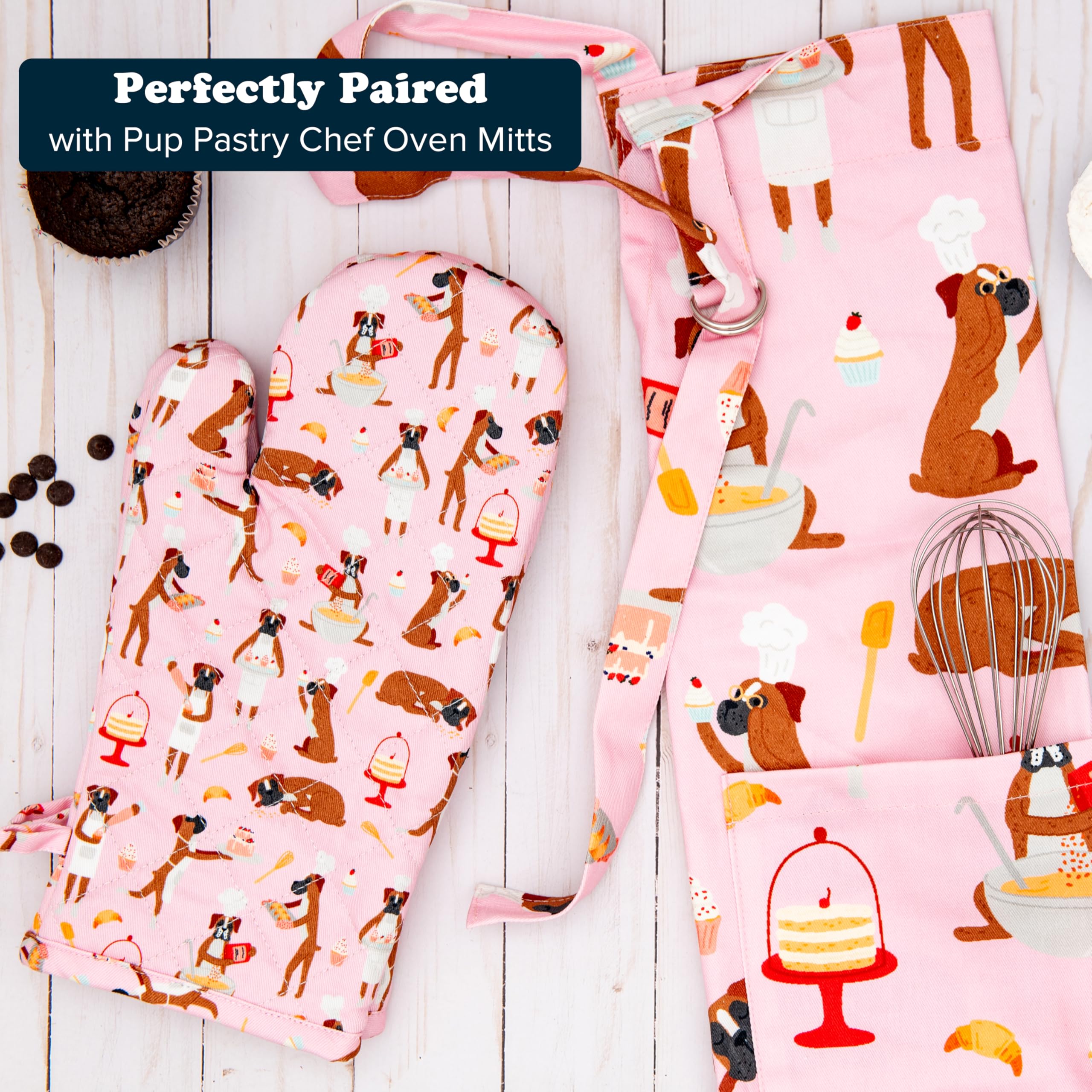 Puppington Delantal rosa para los amantes de los perros, edición de boxeadores para hornear, divertido y lindo delantal rosa para padres de perros boxeadores, regalos 100% de algodón para la cocina
