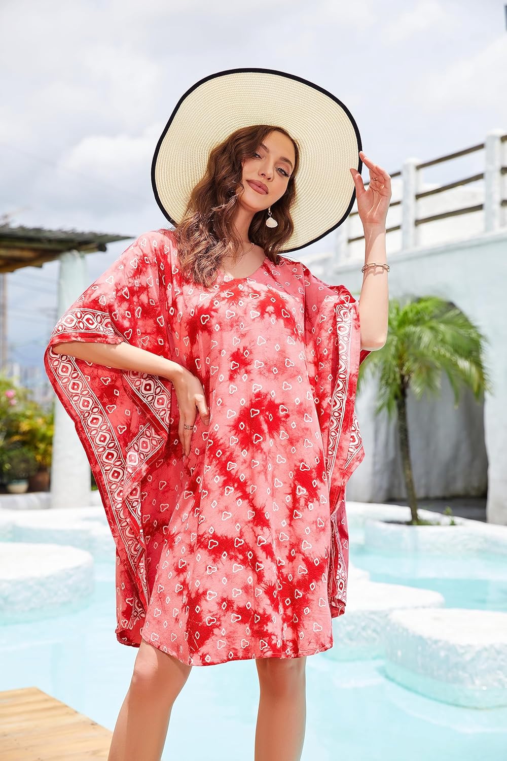 Beautybatik Women Boho Hippie Batik Caftan Kaftan Plus Size Short Sleeve Tunic Blouse Top XL to 4X