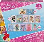 Spin Master Games, Disney Princess 12-Puzzle Bundle - Moana, Ariel, Mulan, Cinderella & More, with 48-Piece, 63-Piece, & 100-Piece Disney Puzzles for Kids, for Ages 4 & Up