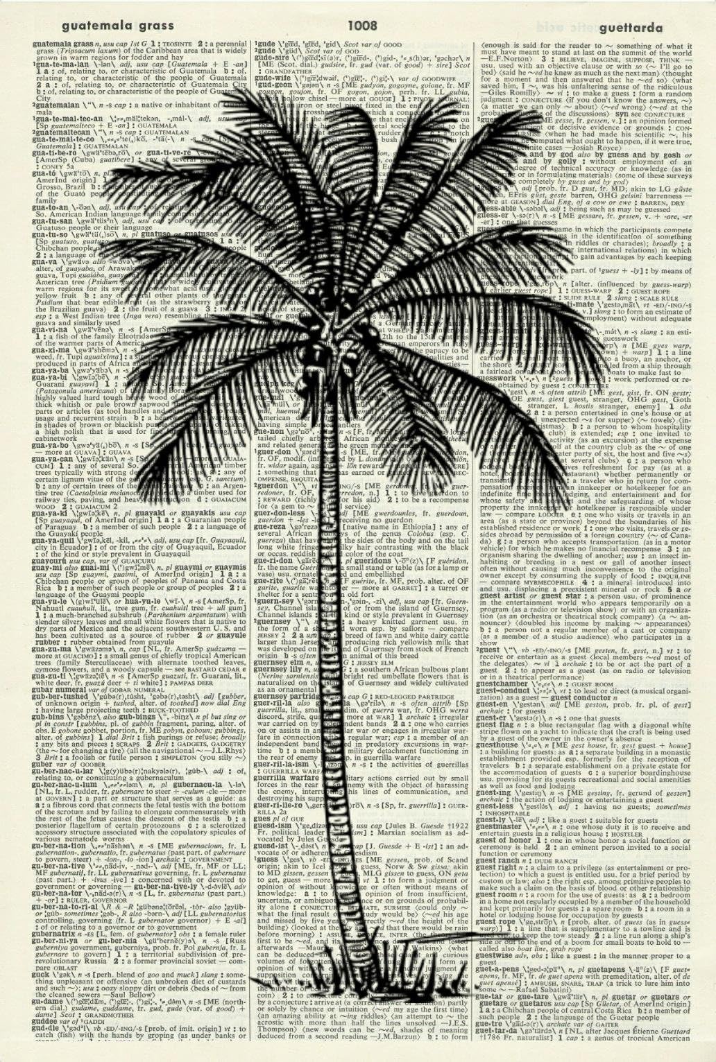 PALM TREE ART PRINT - PLANT ART PRINT - WALL ART - Vintage Art Print - BOTANICAL Illustration - Picture - Vintage Dictionary Art Print - Wall Hanging - Home Décor - Housewares - Book Print - Wall Art 220D