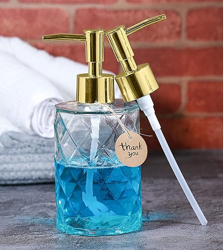 Miniatura 10 de Crocon Dispensador de jabón de vidrio morado oscuro, 18 onzas, bomba de acero inoxidable a prueba de óxido, diseño de rayas, dispensador