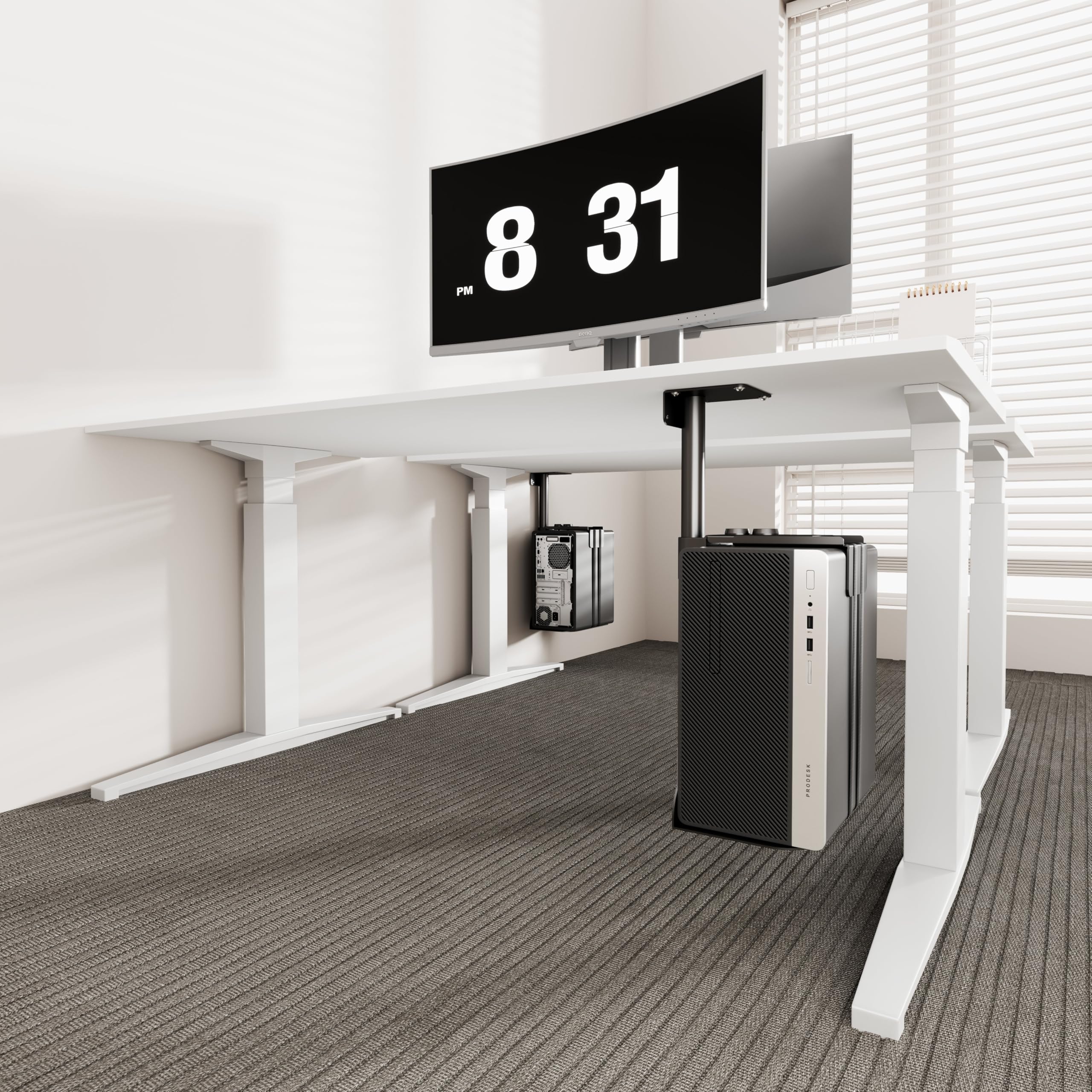HFTEK PC Halterung Untertisch, CPU Halterung 360° drehbar, höhenverstellbar 12–49 cm, Breite 14–24 cm, Computerhalter für Gaming PC & Tower, bis 15kg - PH50B