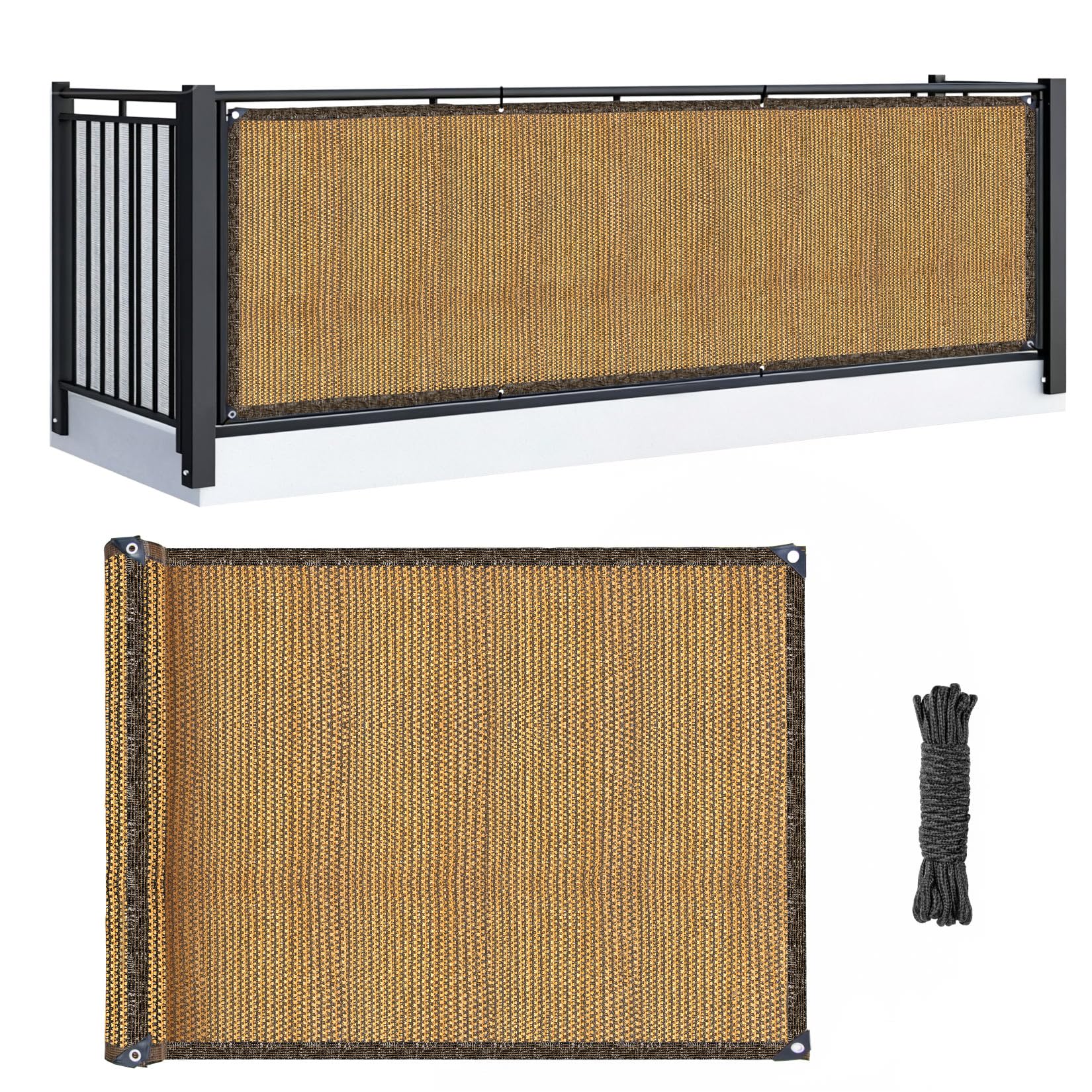 Photo 1 of RAINFLOW Fence Privacy Screen Outdoor - Balcony Privacy Screen Garden Mesh Fence Panels Shade Cloth Decorative Plastic Covering Porch Screens Cover for Apartment Patio Backyard Wall 3' x 10' Brown