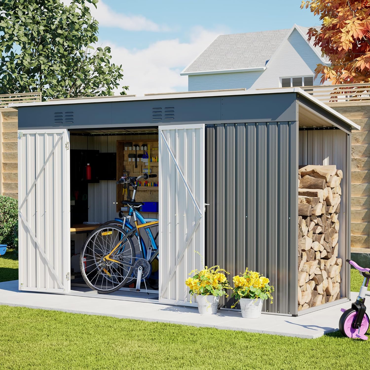 4x6 ft Metal Shed Outdoor Storage Shed,Metal Steel Utility Tool Shed Storage House with Double Lockable Doors and Air Vent for Backyard Garden Patio Lawn Dark Gray