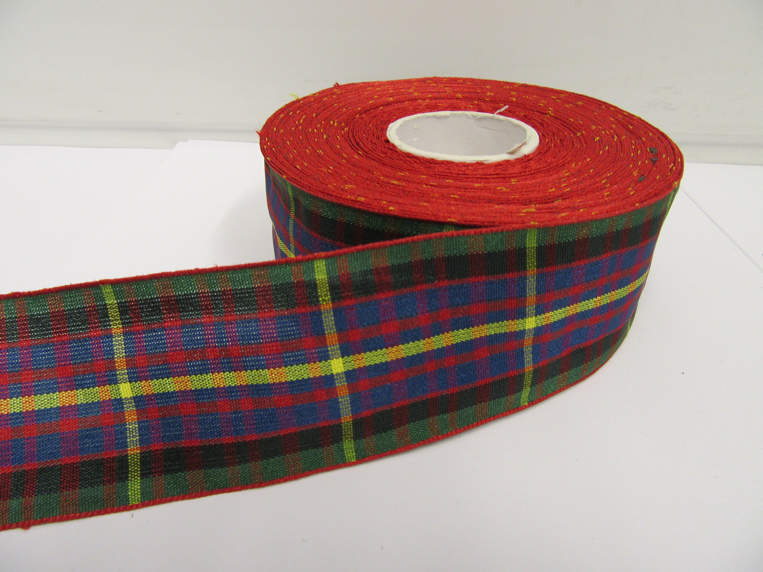 2 metres (Cut from Reel) x 38mm Tartan Ribbon Red & Green Double Sided Cameron 38 mm 3.8cm 1.5" 1.5 Inch