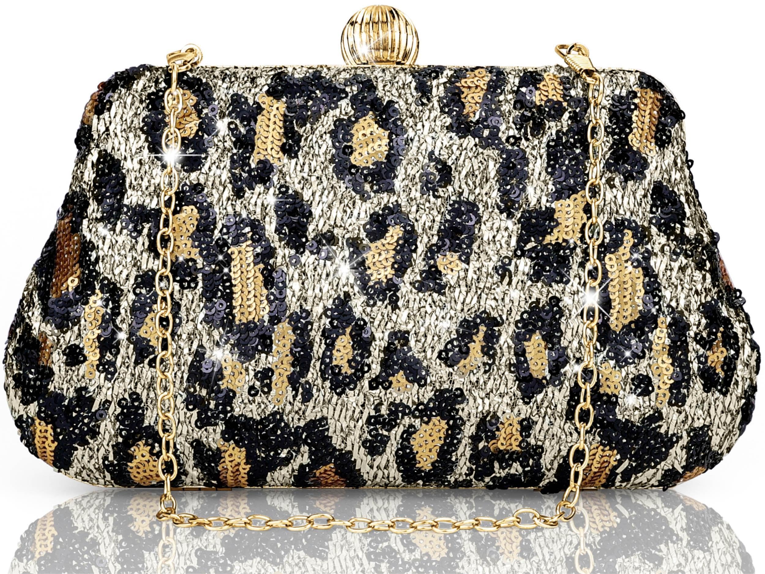 Farcauo Evening Bag Small Clutch Purses Leopard Purse Formal Wedding Handbag for Women Fashion Crossbody Bags With Chain