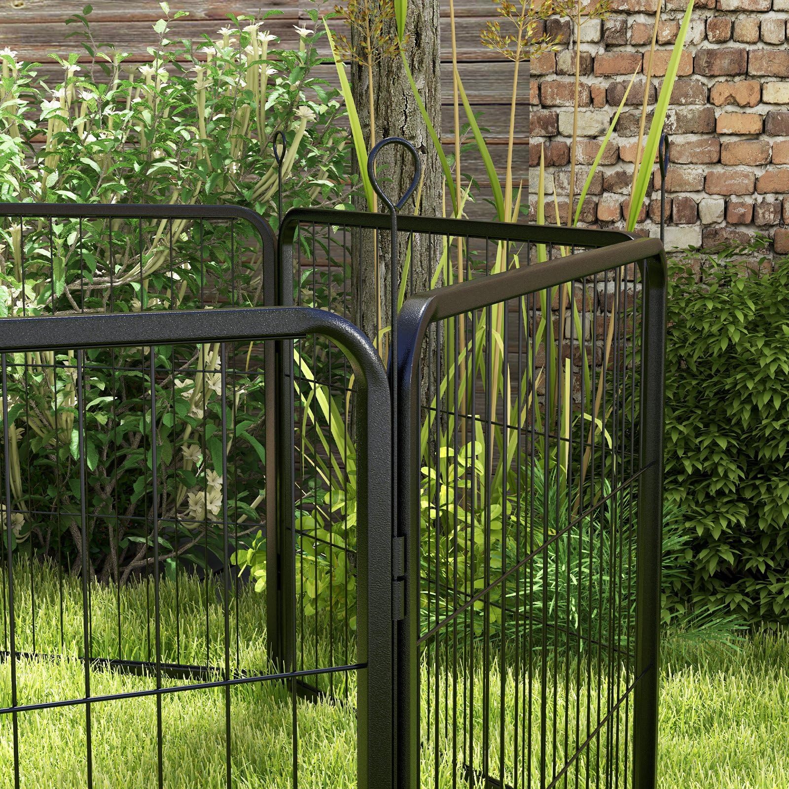 PawHut Parque para Mascotas de 8 Paneles 80x60 cm Corralito para Perros con Puerta y Doble Pestillo Metálicos Cerca de Entrenamiento Negro
