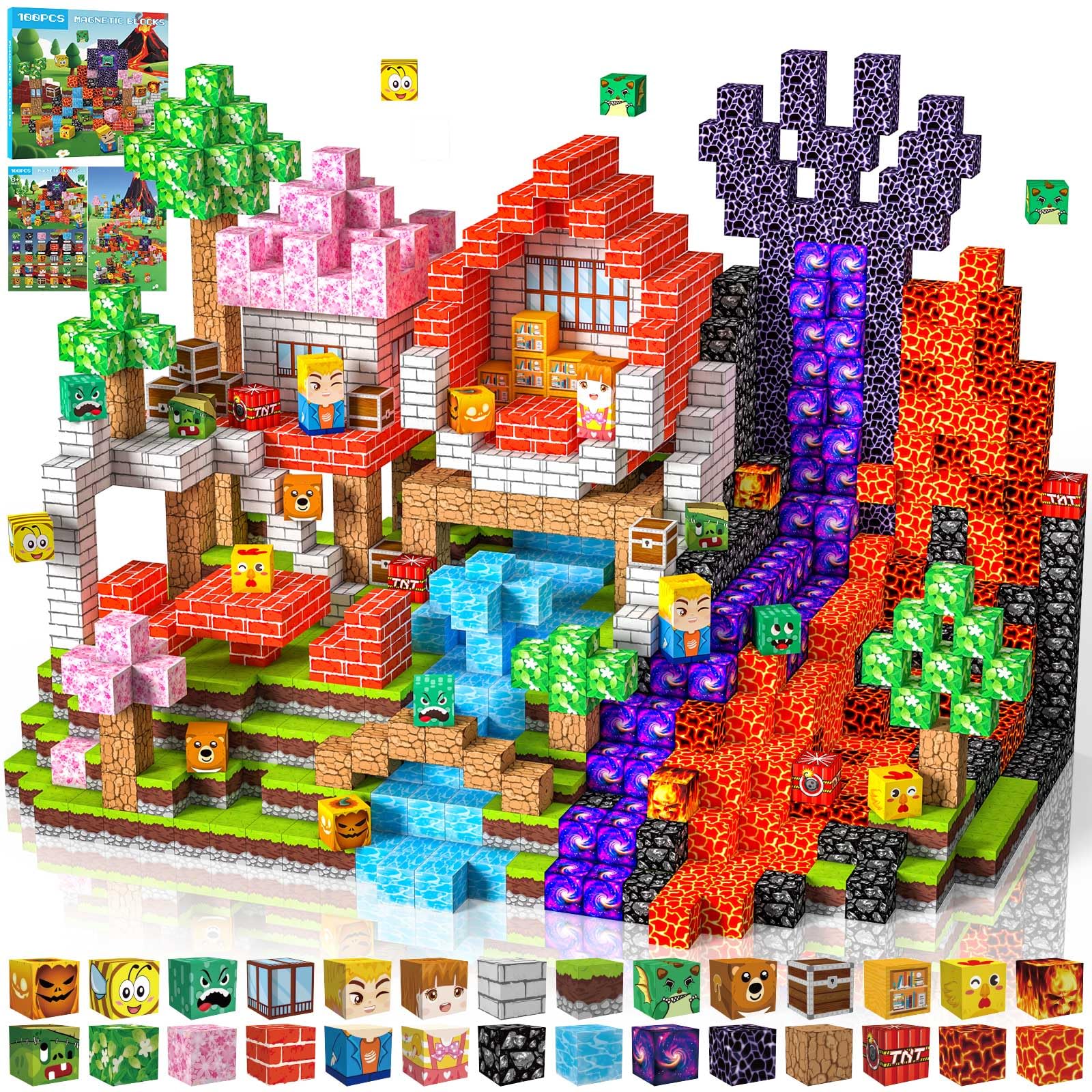 Costruzioni Magnetiche per Bambini 100 PCS 2CM 3+ Giochi Cubi Magnetici, Blocchi Building Blocks Giocattoli Montessori a Partire da 3 4 5 6 7 8 9 10 11 12 Anni Regali di Compleanno per Ragazzi