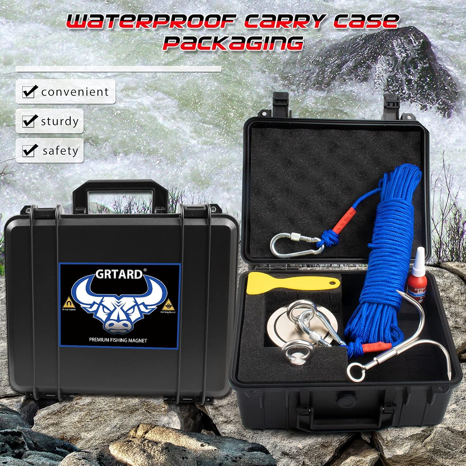 Grtard 1725LB’s Magnet Fishing Kit, 3.70 Inch Fishing Magnet Heavy Duty, Double Sided Neodymium N52 Magnets for Men's Gifts, Complete Fish Magnets Kit with Case for Retrieving in River, Lake, Lawn - Image 2