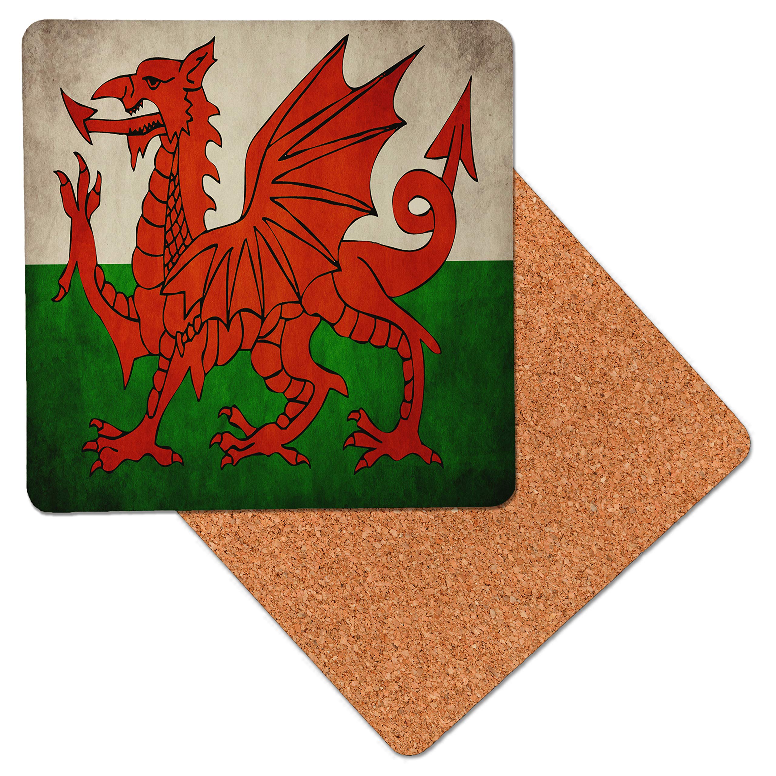 Shopquality4u Multicolour Wales Welsh Grunge Flag Premium Wooden Table Drink Coaster With Cork Backing - Drinks Coasters (Pack Of 8)