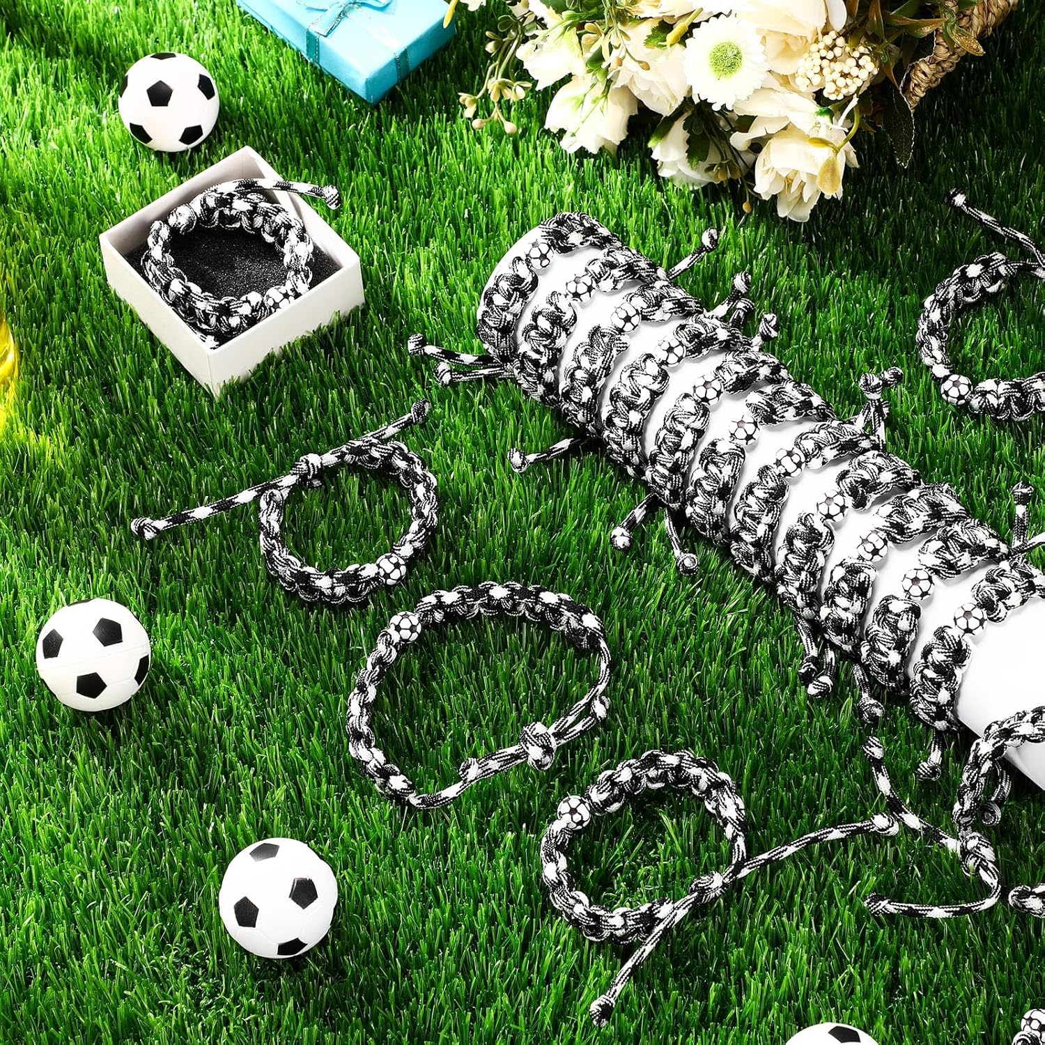Landical 24 Pcs Soccer Bracelet for Boys Adjustable Handmade Braided Bracelet Wristbands Inspirational Sport Accessories Boy Soccer Party Favors for Teams Player Gift Birthday Jewelry Accessories - Image 3