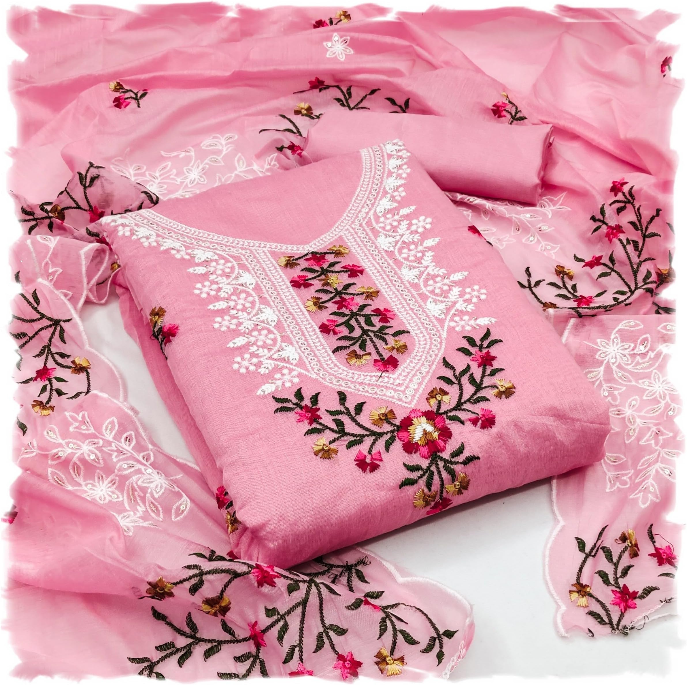 Pandadi Saree Women's Heavy Chanderi Embroidery Work Fancy Unstitched Salwar Suit Dress Material