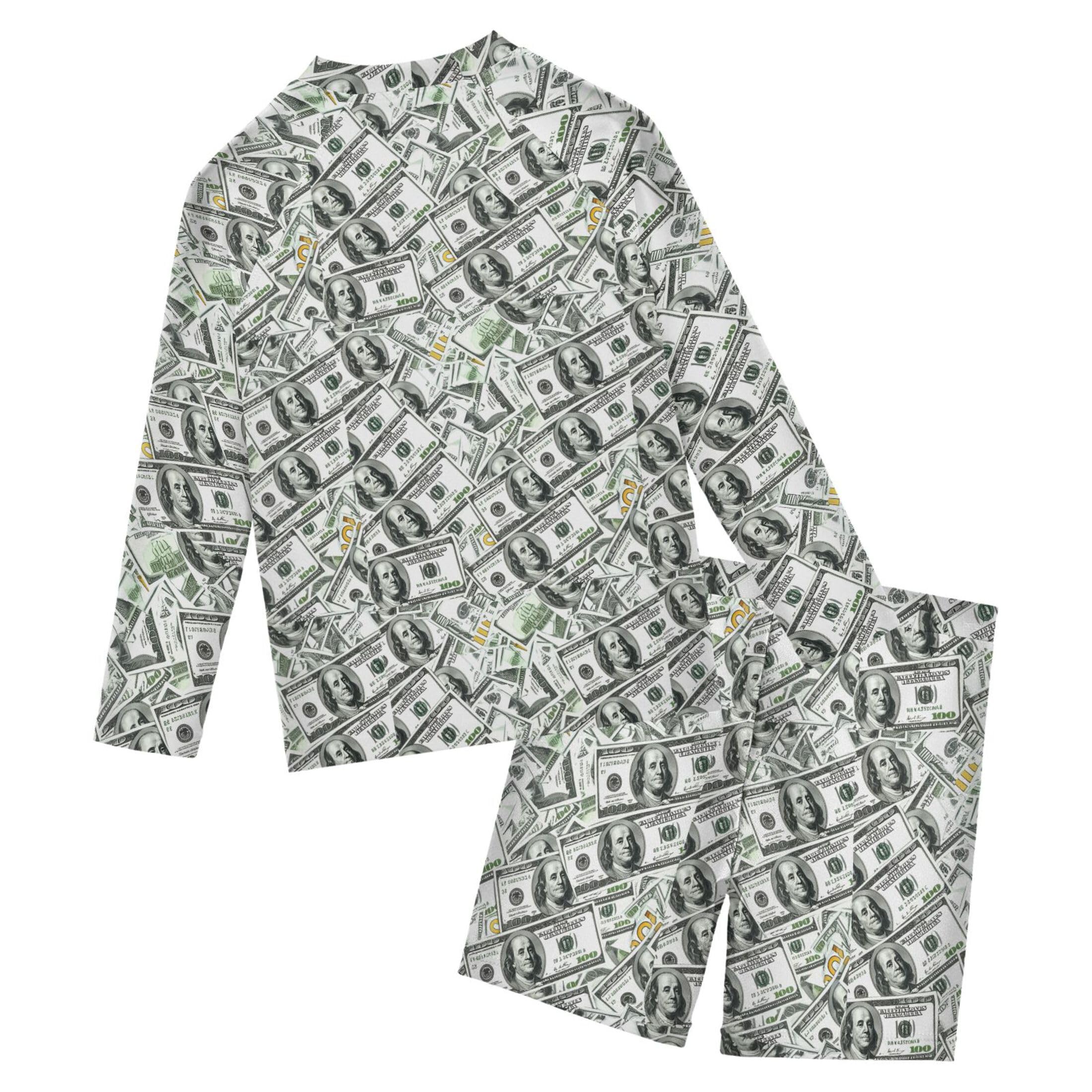 Paper Money Hundred Dollar Bills Baby Boys' Toddler Long Sleeved Rashguard Swim Bathing Suit Set B0405098