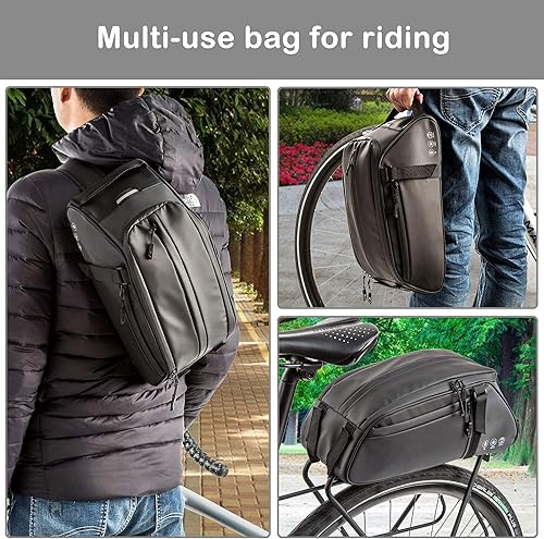 Miniatura 5 de BAIGIO Bolsa para maletero de bicicleta, impermeable, paquete de portabicicletas, multifuncionales, con correa de hombro extraíble, Negro - 15" x
