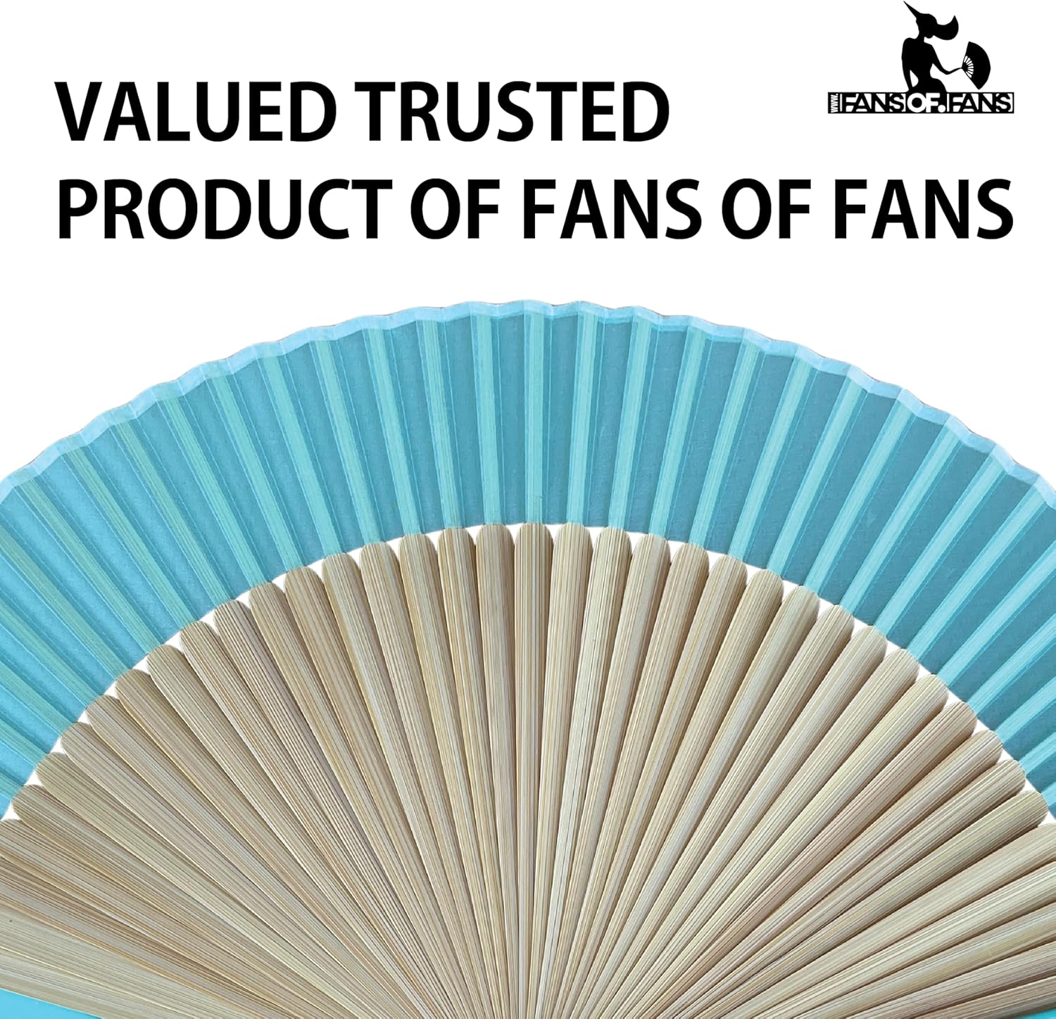 FANSOF.FANS Premium Floral Silk Fabric Border Handheld Folding Fan with Grade A Bamboo Ribs for Women Girls Event Birthday Wedding Favour with Tassel (Simple Border - Turquoise)