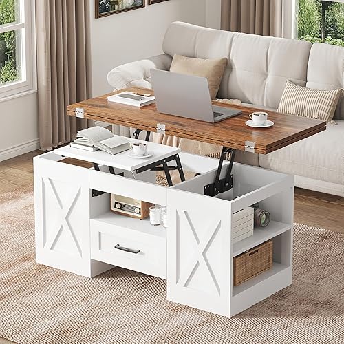 Miniatura 8 de Mesa de centro elevable de 40 pulgadas, mesas auxiliares multifunción 4 en 1 con cajones de almacenamiento y compartimentos ocultos, mesa de centro