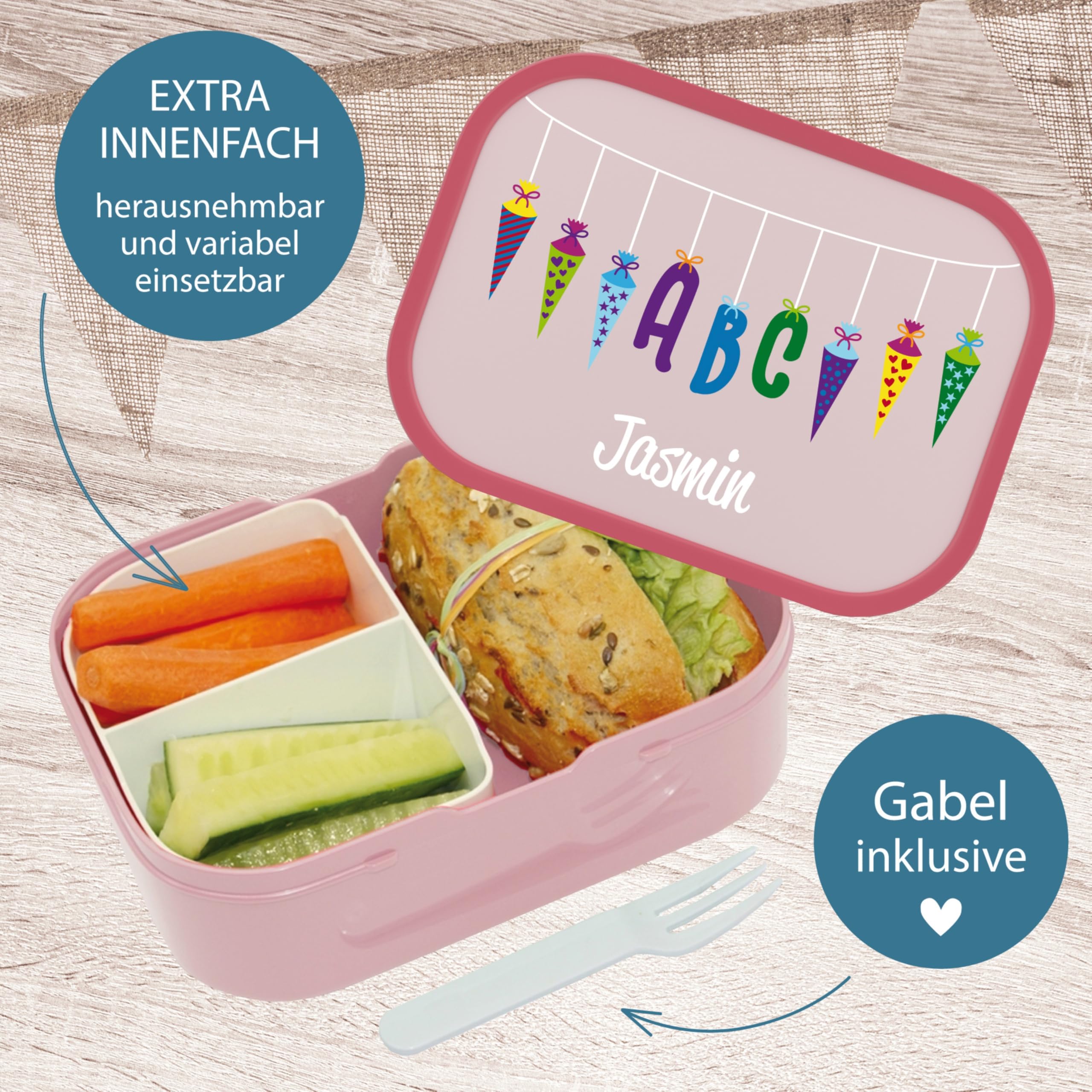 4youDesign Mepal Bento Box und Trinkflasche Set personalisiert Schultüte kursiv – Geschenk für Kinder Weihnachten, Nikolaus, Geburtstag - Auslaufsicher – Brotdose 750 ml, 400 ml Flasche (Cool Pink)