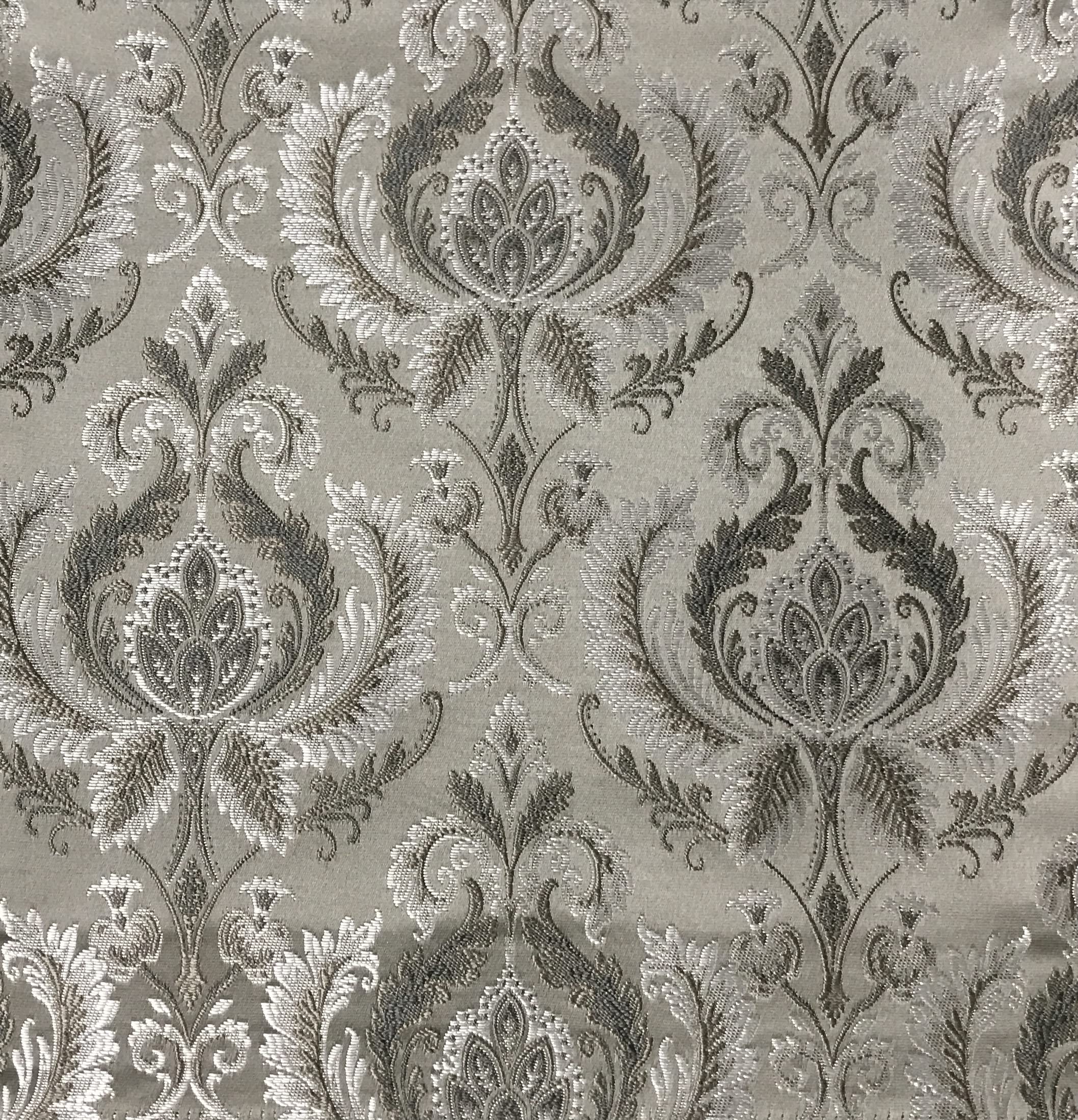 Decora Furnishings Luxurious Premium Jacquard Damask Design Furnishing Fabric for Upholstery, Chair, Window Treatments, Craft - Renaissance Rococo Victorian - 54" Width - Fabric by The Yard (Silver)