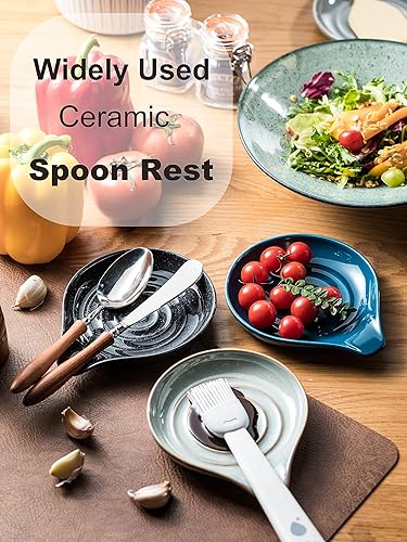 Miniatura 4 de LAUCHUH Soporte para cuchara para estufa, soporte de cuchara de cerámica de 5 pulgadas, soporte grande para encimera, cucharón, espátula, cucharas o