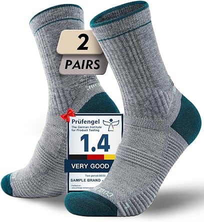Juclise Womens Merino Wool Midweight Hiking Socks, Micro Crew, 2 Pairs