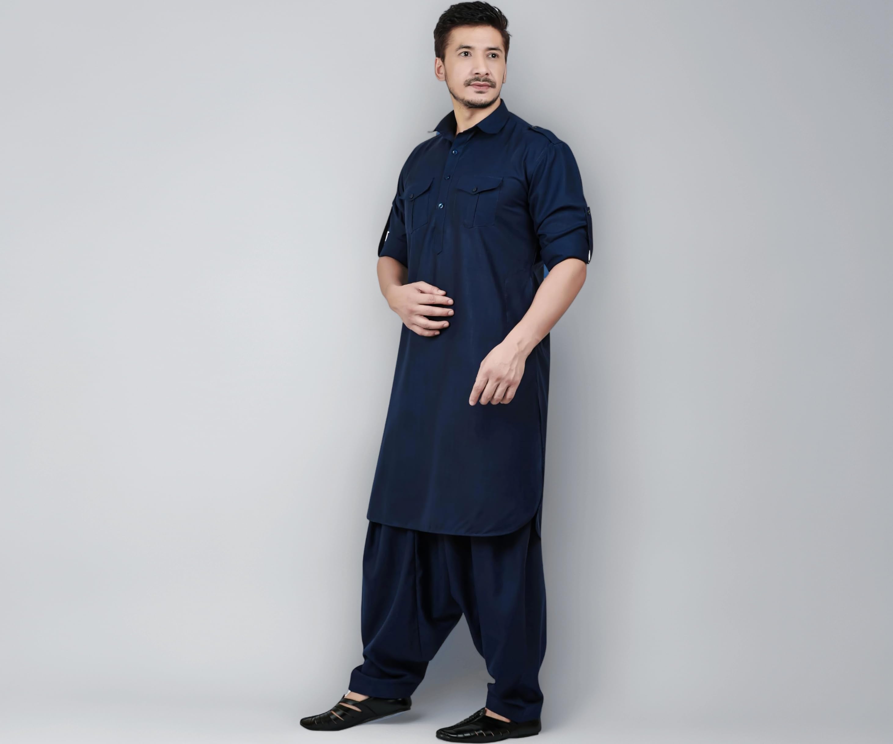 K-ROYALS Men's Cotton Blend Pathani Kurta Pyjama Suit