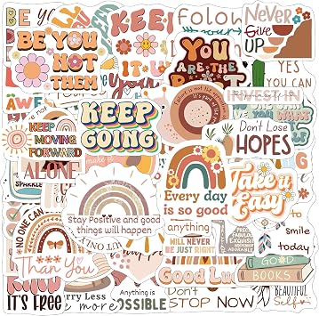 Boho Motivational Quote Stickers - 50 Pcs Inspirational Stickers for Encouragement Children Kids Adult Positive Quote Appreciation Affirmations Empowering Student Gifts Teacher Journaling Scrapbook
