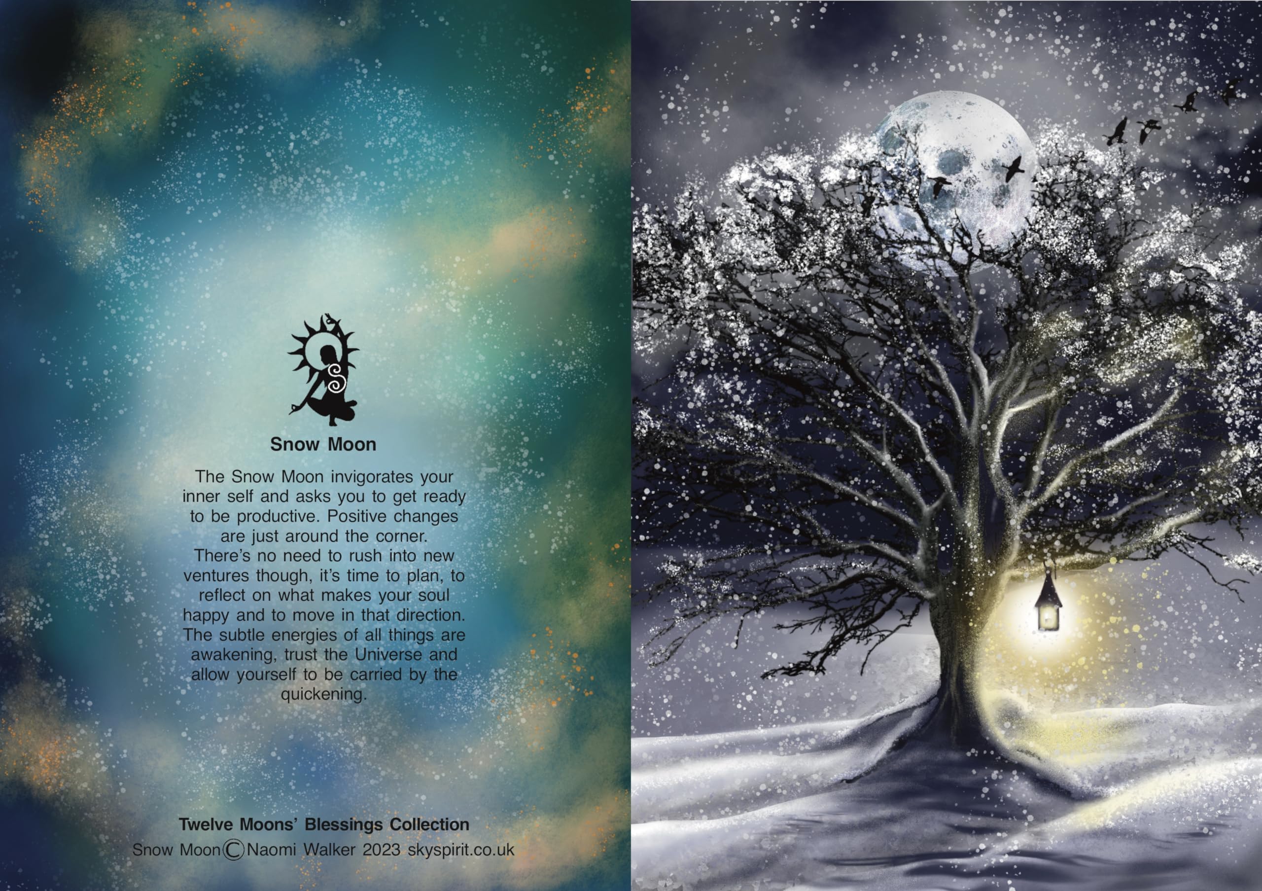 Full moon blank fine art A5 greeting cards for all occasions, Snow Moon, Pack of 3 multipack, Mixed colours to suit the theme - Image 2