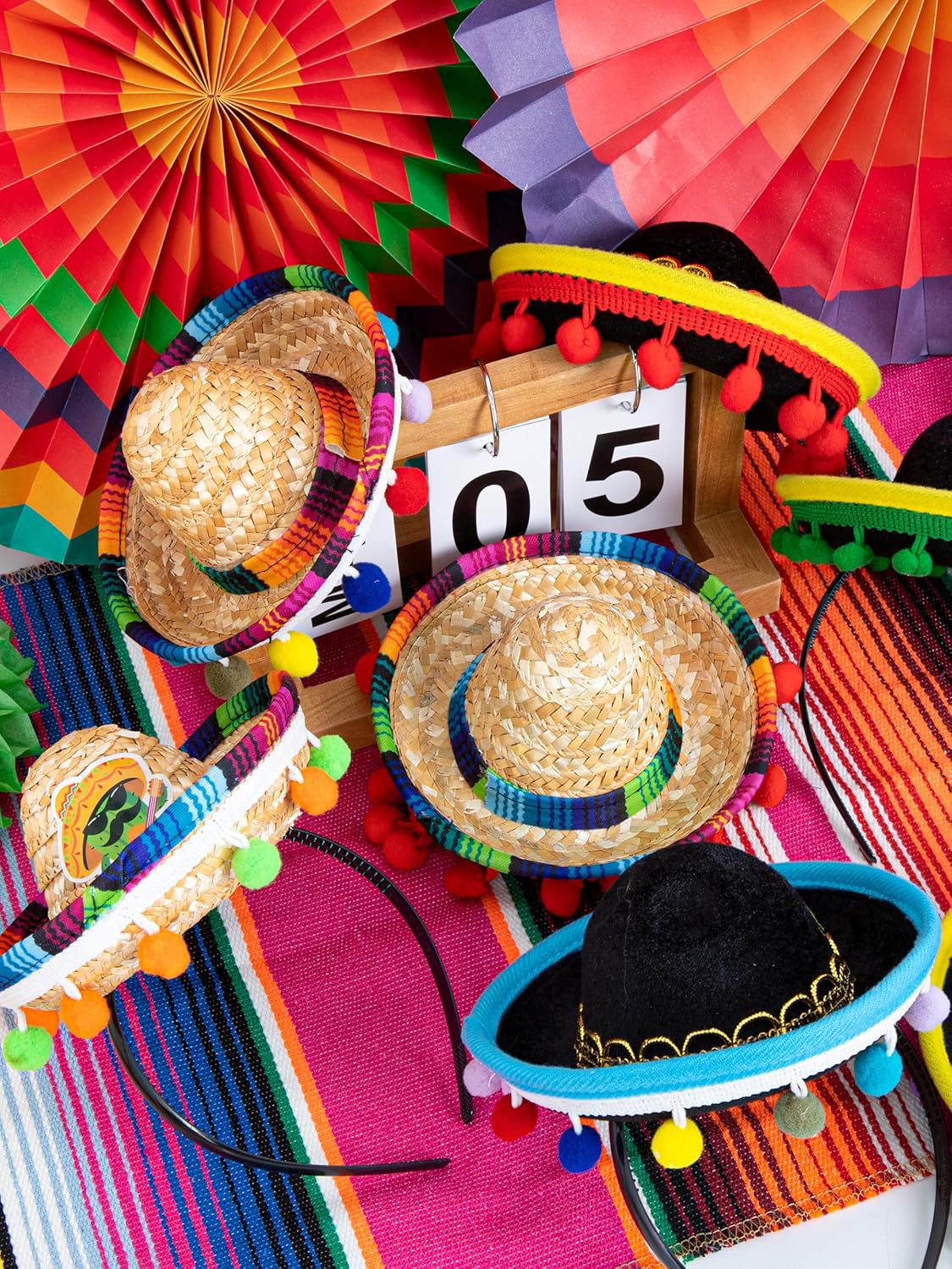 Melisheer Sombrero Party Hats, Classic Cinco De Mayo Mini Mexican Party Hat with Headband for Fiesta Party Costume