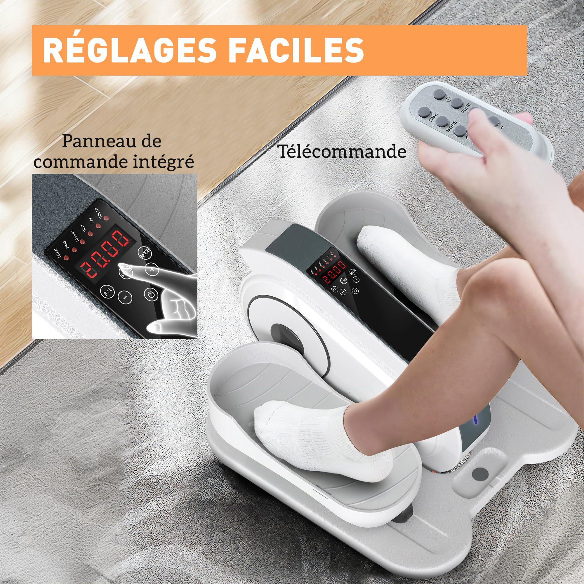SPORTNOW Pedalier d'appartement, plliptique de Bureau, Mini vélo elliptique électrique avec écran LCD, télécommande et 10 Vitesses réglables, Silencieux et Portable pour Les Seniors, Blanc