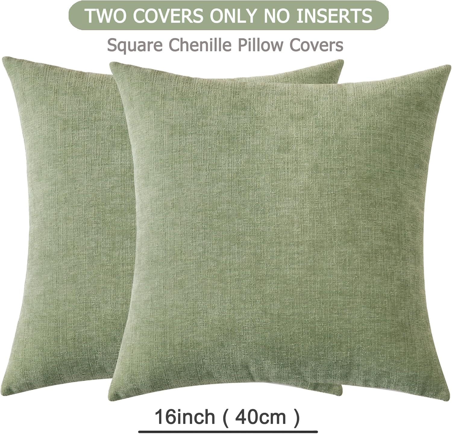 GAWAMAY Decorative Throw Pillow Covers 16x16 Inch Set of 2, Super Soft Chenille Square Pillows Farmhouse Fall Pillowcase for Living Room Bedroom Sofa Couch Cushion Cover 40x40cm Sage Green - Image 6