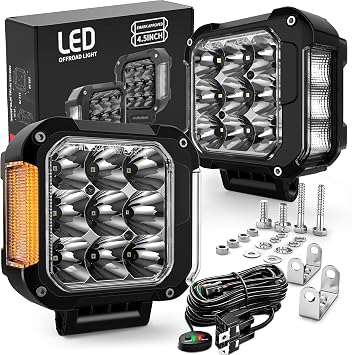 LX-LIGHT 2PCS 4.5 Inch LED Pods Lights with Amber Side Marker, LED Driving Lights for Off-Road ATV UTV Truck SUV Tractor, Heavy-Duty Auxiliary Lighting