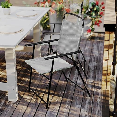 Miniatura 4 de BizChair Sillas plegables para patio, sillas de césped de textileno para exteriores con reposabrazos, juego de 4, color gris