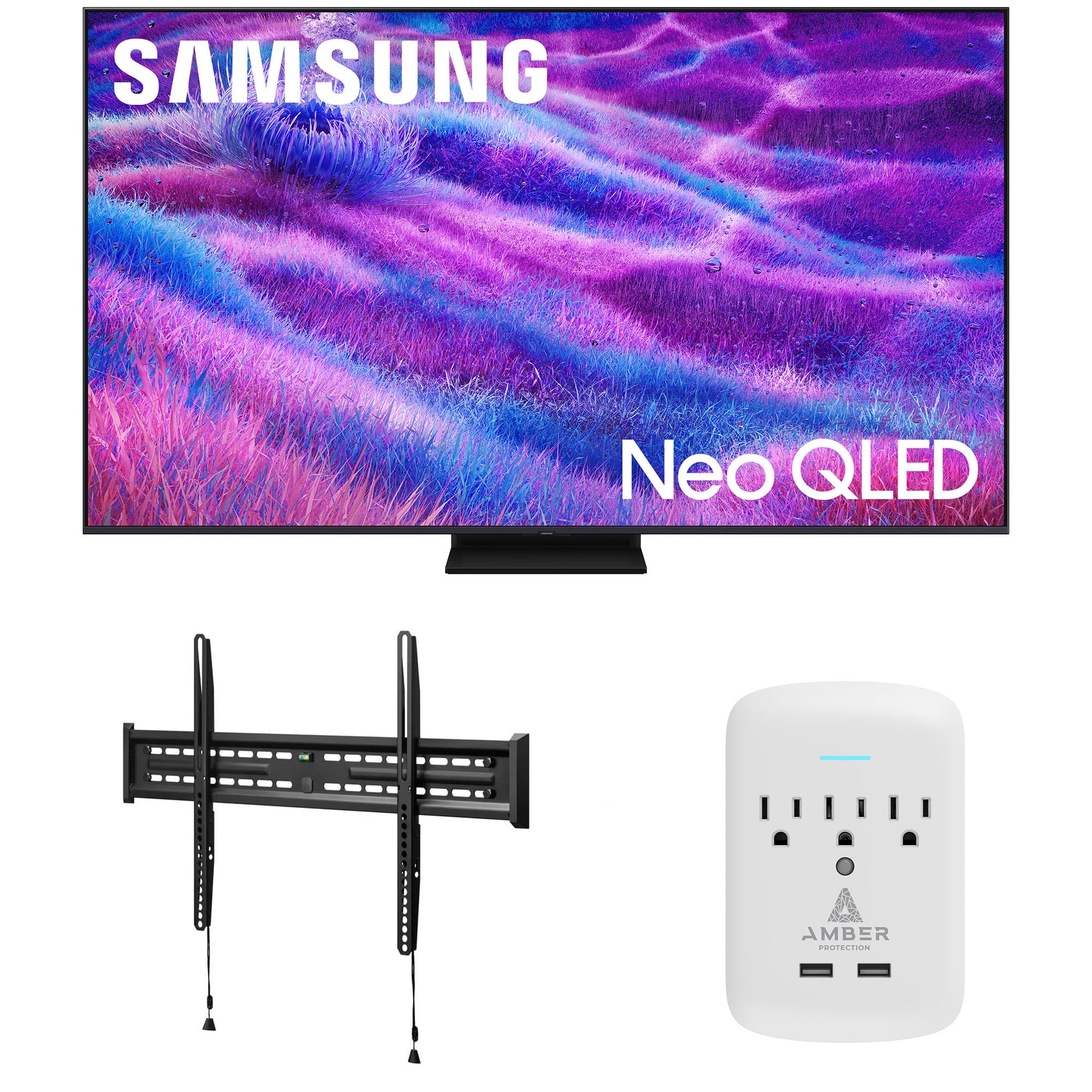 Samsung QN55QN80FAFXZA 55 Inch Neo QLED QN80F Series Supreme UHD 4K TV with a Walts FIXED-MOUNT-43-90 Mount and Amber Protection 3-Outlet-Surge Surge Protector (2025)
