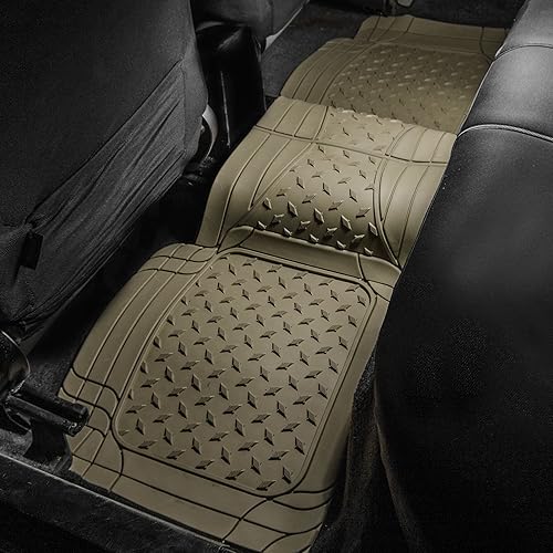 Miniatura 4 de FH Group Climaproof Alfombrillas automotrices Juego completo de tres filas, color beige para SUV, camión, alfombrillas de goma de ajuste universal