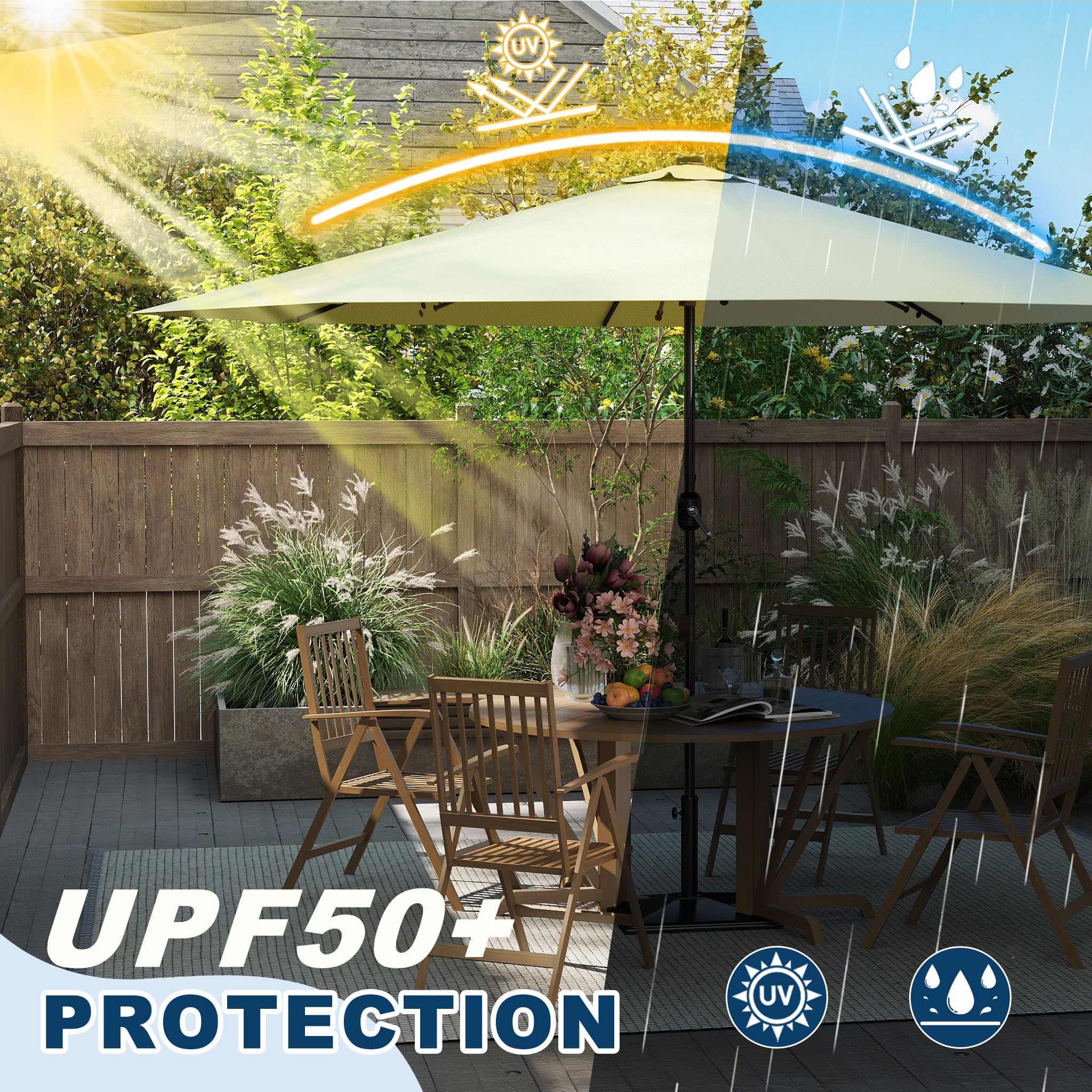 UISEBRT - Ombrellone in alluminio, inclinabile, con manovella, protezione UV 40+