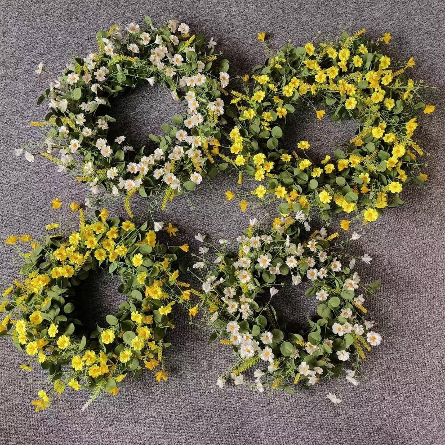 Spring Wreaths for Front Door 20 Inch Spring Summer Front Door Window Wall Wedding Farmhouse Festival Decor (Yellow and White)