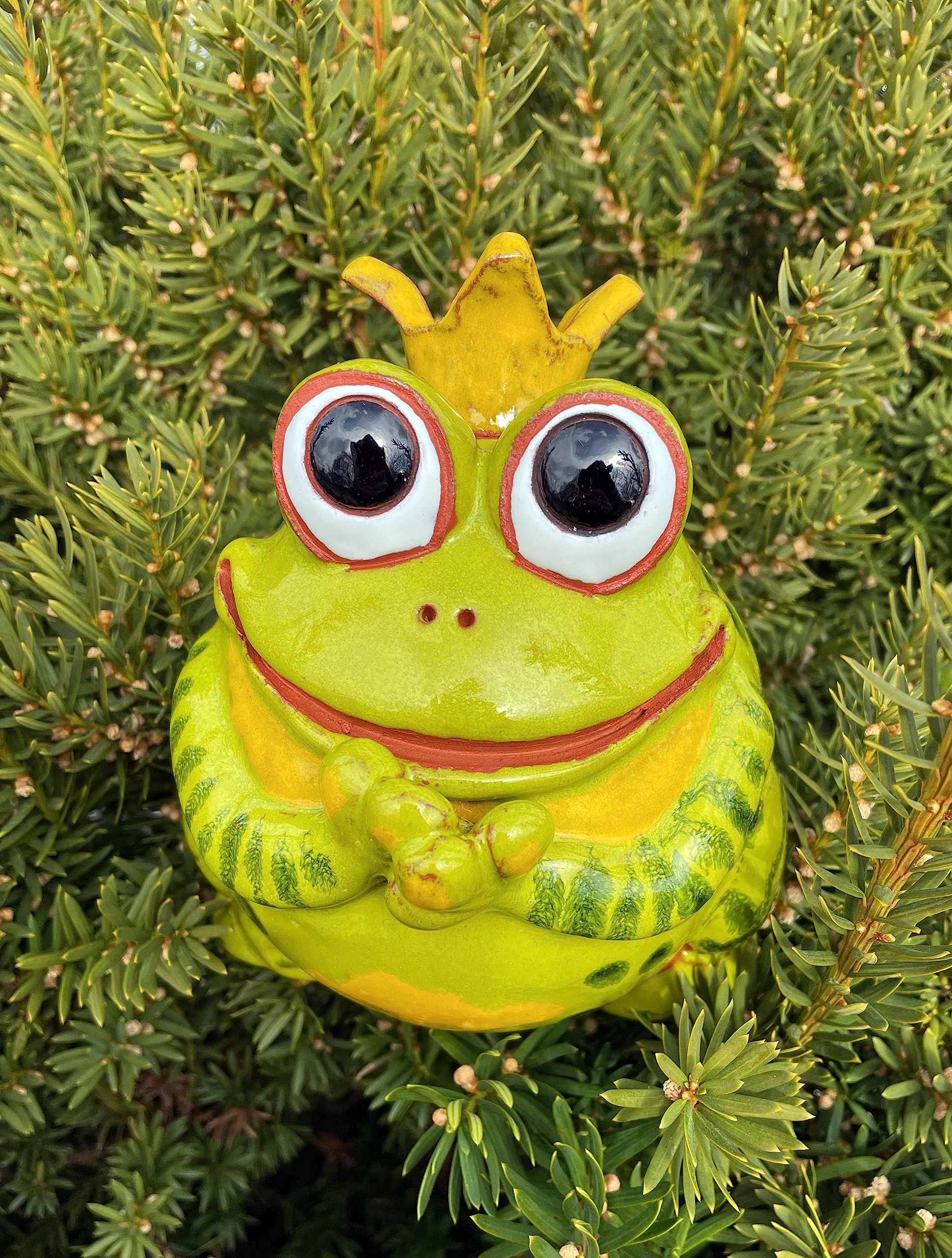 Gartenstecker Keramik Handgefertigt - Gartendeko für Draußen Wetterfest - Garten Deko Keramik - Gartenfiguren & Gartenstatuen - Frosch