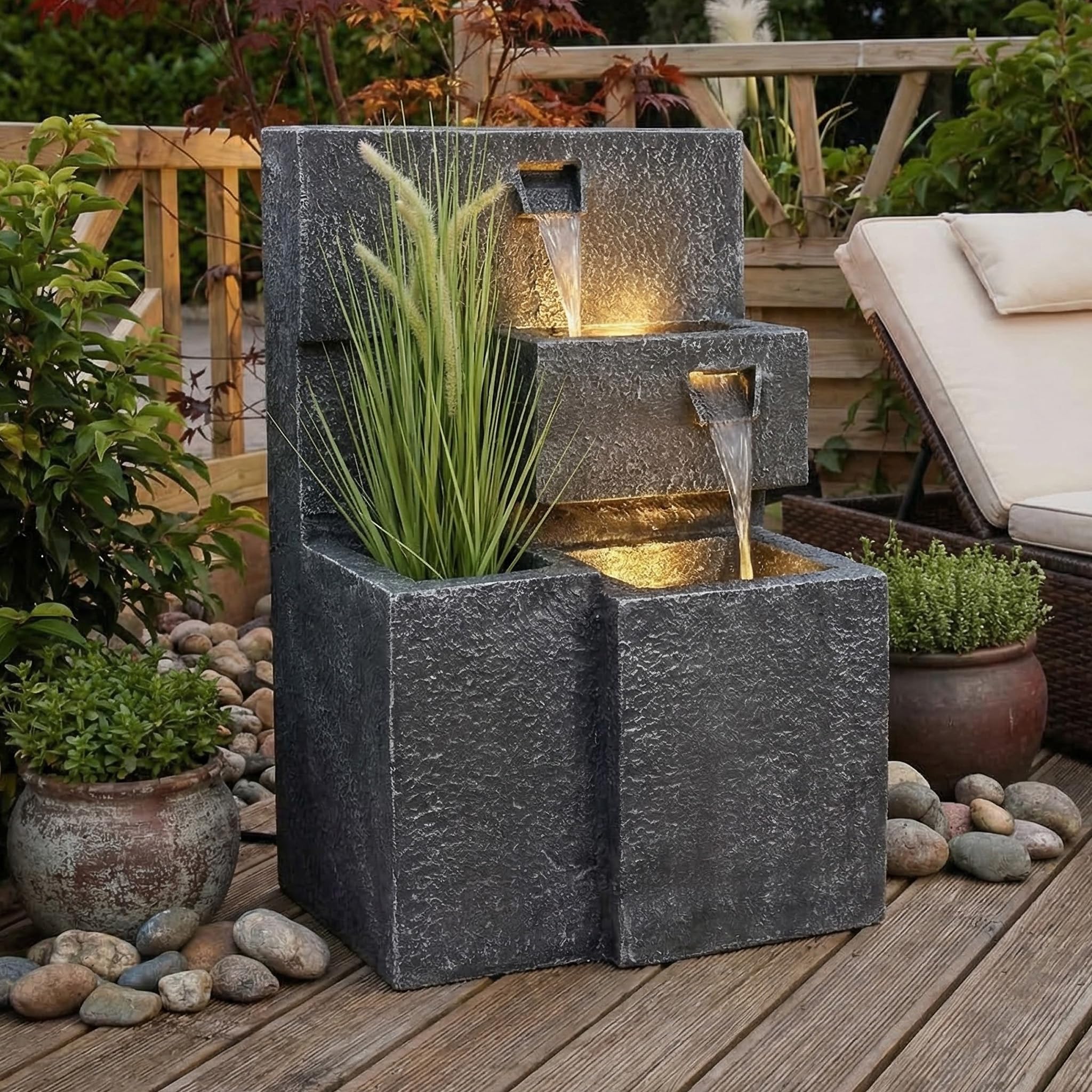 Fuente Grada para el jardín con iluminación LED con Espacio para Plantas Decoracion Jardin